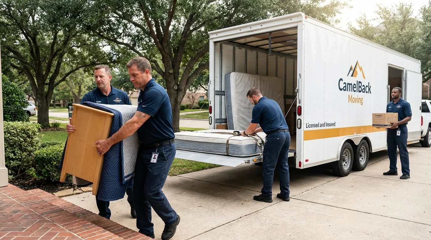 Crew loading residential truck for cross-state move from Memphis, MI