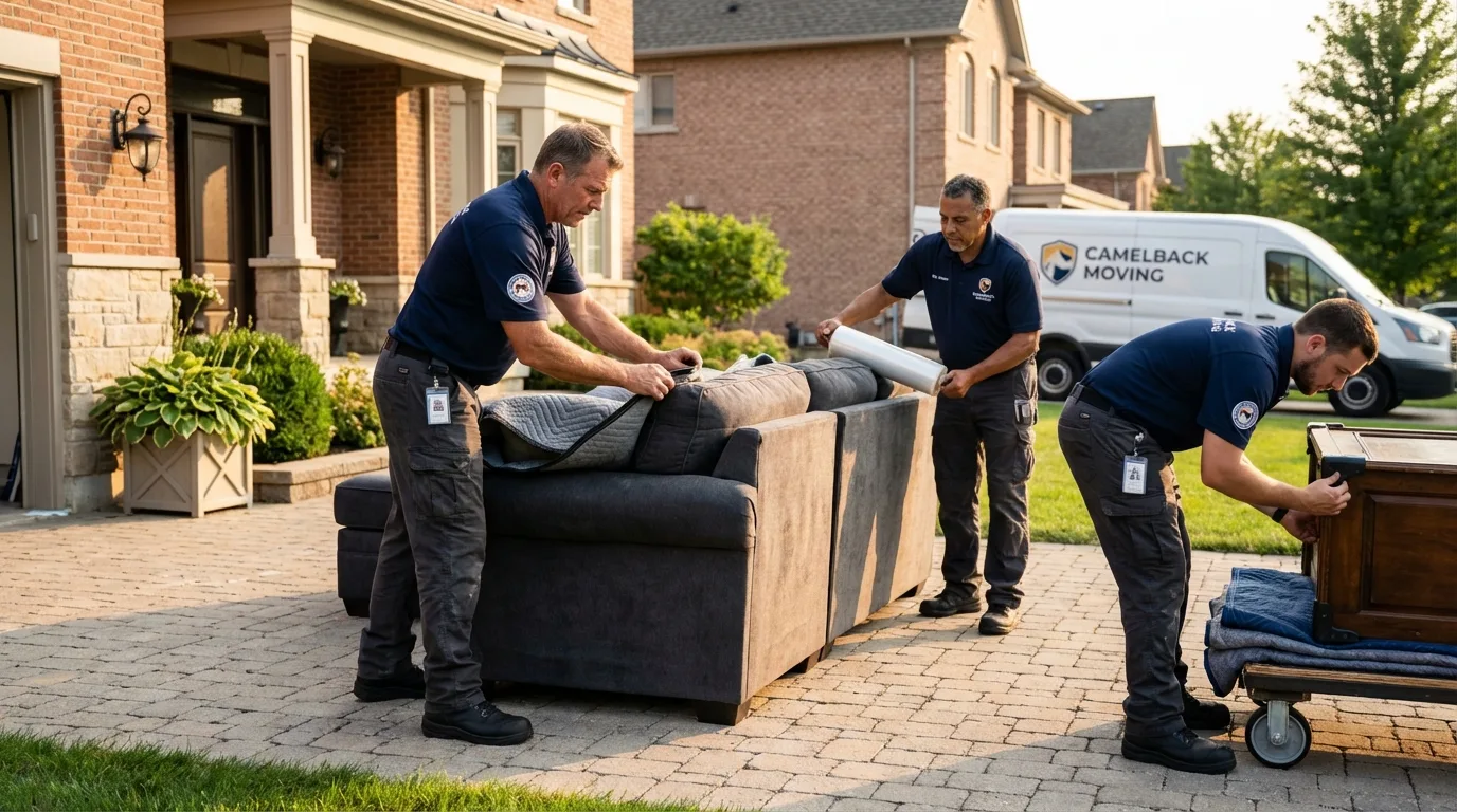 Large estate moving crew wrapping furniture in Memphis, MI